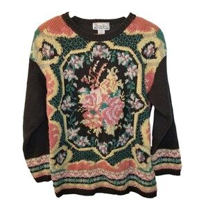 Vintage Reference Point Women's Sweater Size Medium Floral Cottagecore